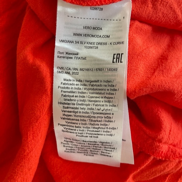 NWT VERO MODA 100% Cotton Red Off Shoulder Women's Dress Size US 18=XL-XXL - Picture 7 of 8